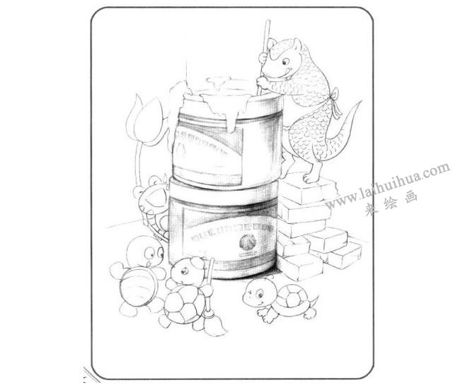 兩盒廣告色兒童創(chuàng)意素描畫法步驟03