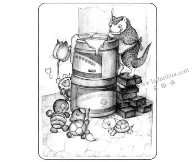 兩盒廣告色兒童創(chuàng)意素描畫法步驟04