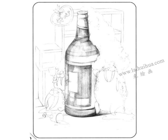 啤酒瓶兒童創(chuàng)意素描畫法步驟03