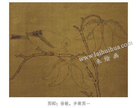 工筆畫《梧桐蠟嘴圖》臨摹繪制步驟：白描