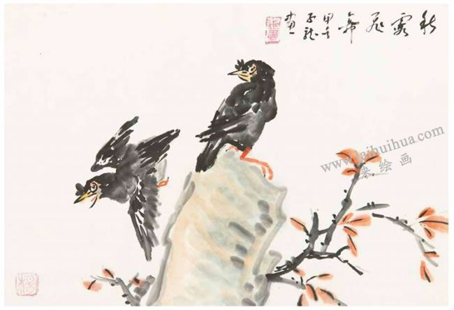 秋霞飛舞,八哥寫(xiě)意畫(huà)