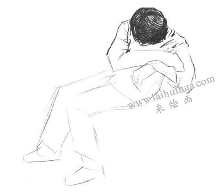 坐姿男青年速寫線面結(jié)合法作畫步驟03