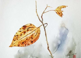 水彩畫葉片沾印技法