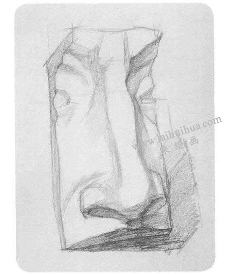 石膏鼻子素描畫法步驟03