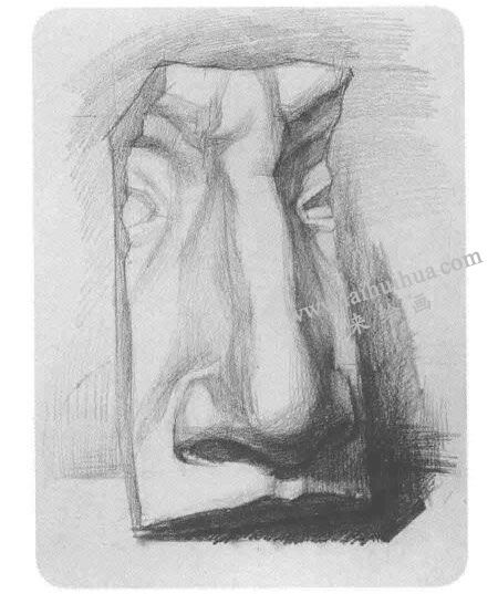 石膏鼻子素描畫法步驟04