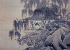 唐寅《落霞孤鶩圖》軸賞析