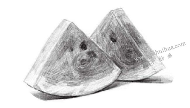 西瓜素描畫法步驟03