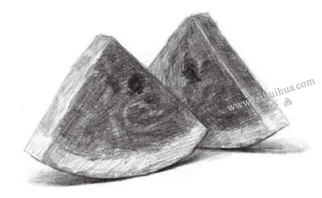 西瓜素描畫法步驟04