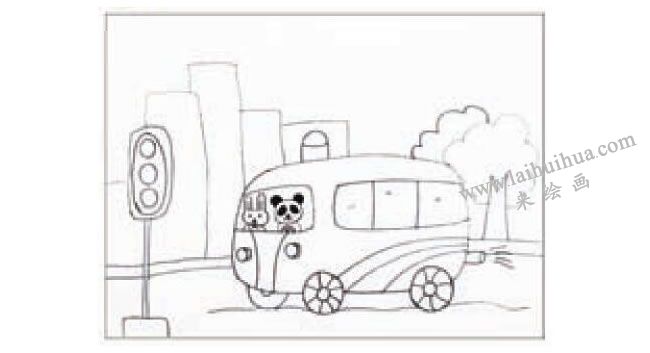 公共汽車蠟筆畫法步驟圖示01