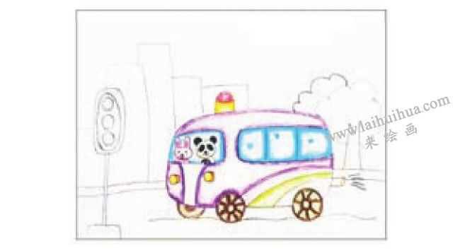 公共汽車蠟筆畫法步驟圖示02