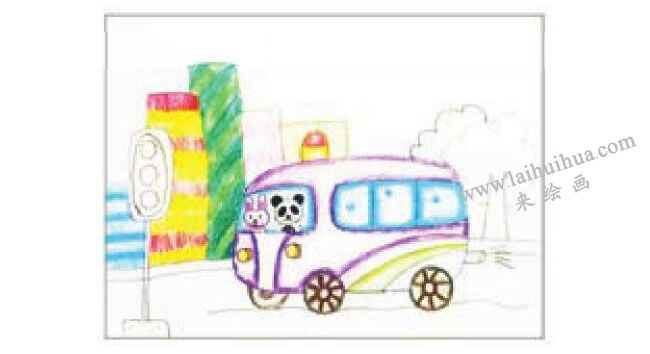 公共汽車蠟筆畫法步驟圖示03