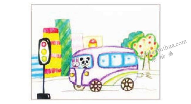 公共汽車蠟筆畫法步驟圖示04