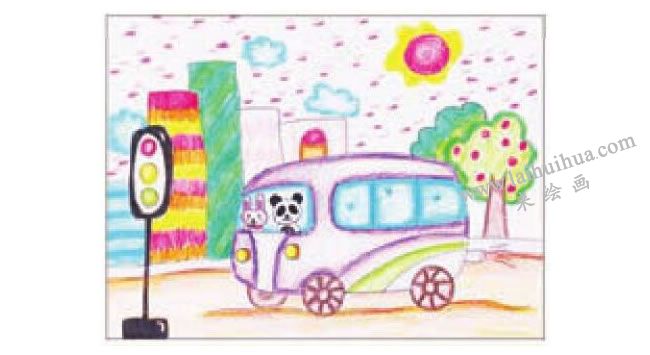 公共汽車蠟筆畫法步驟圖示06