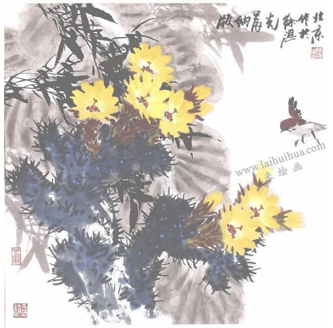 仙人掌國畫畫法作品范例01