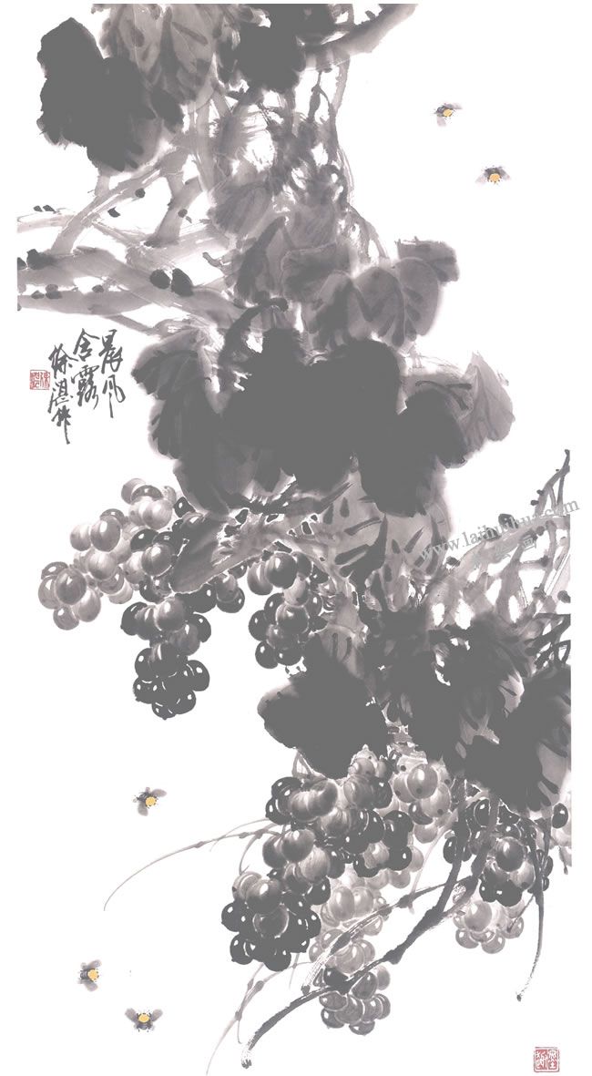 《晨風(fēng)含露》葡萄國(guó)畫(huà)作品