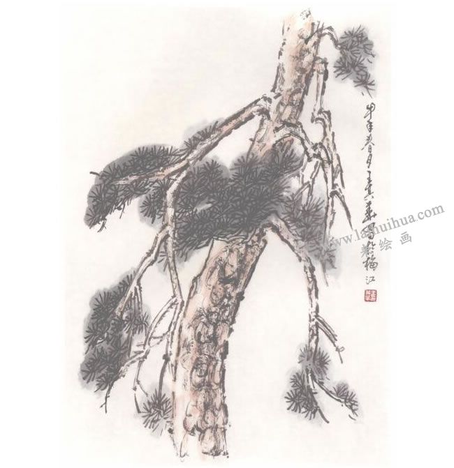 中國(guó)畫松樹的畫法步驟04