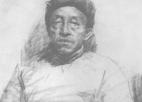 戎國(guó)輝《老人肖像》素描作品