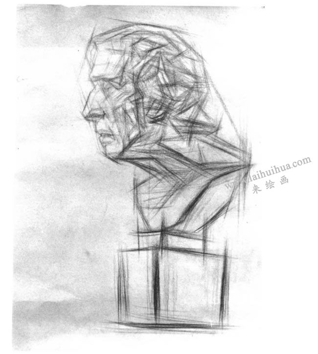 石膏像素描寫生步驟01