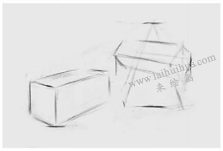 兩個(gè)幾何形體組合（四棱錐和長方體）素描步驟圖示02