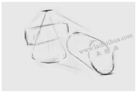 兩個(gè)幾何形體組合（圓柱體和穿插體）素描步驟圖示02