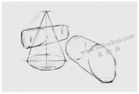 兩個(gè)幾何形體組合（圓柱體和穿插體）素描步驟圖示03