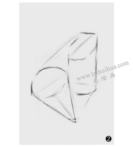 兩個(gè)幾何形體組合（切面圓柱體和圓錐體）素描步驟02