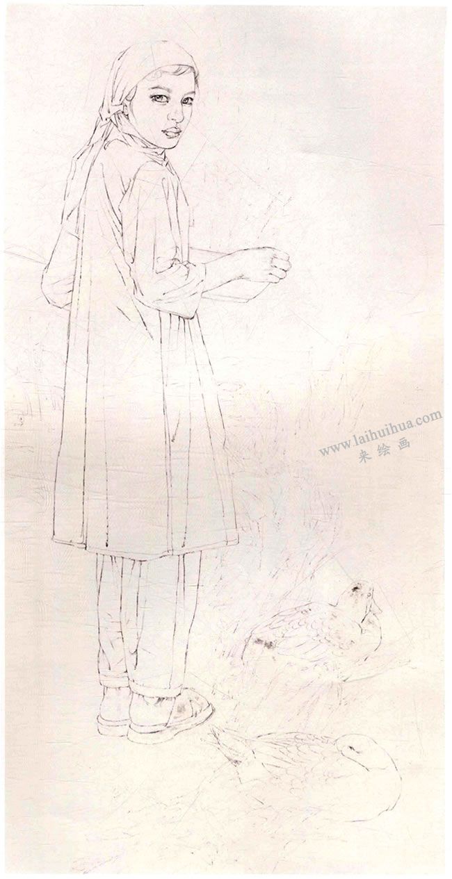中國畫《江邊晚露》創(chuàng)作步驟01
