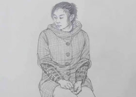坐姿女青年高分線描速寫步驟
