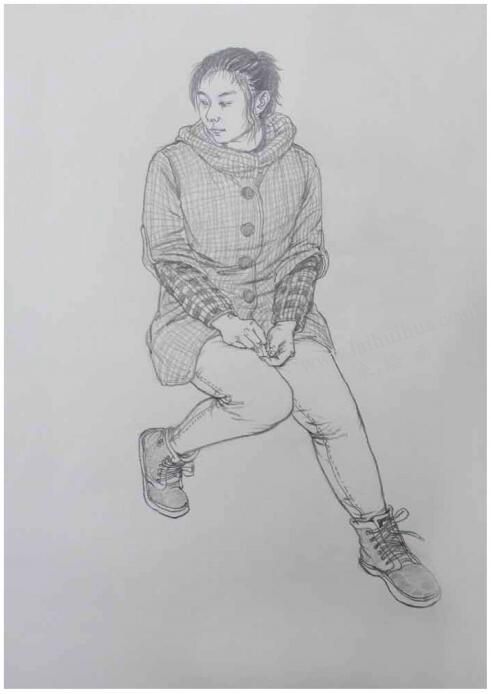 靜態(tài)坐姿女青年高分線描速寫步驟圖解06