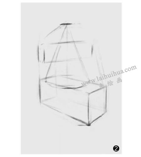 兩個(gè)幾何形體組合（圓錐穿插體和長(zhǎng)方體）素描步驟圖示02
