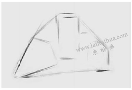 三個幾何形體組合（四棱錐、六棱柱和圓柱體）素描步驟圖示01