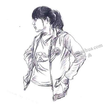女性站姿速寫步驟03