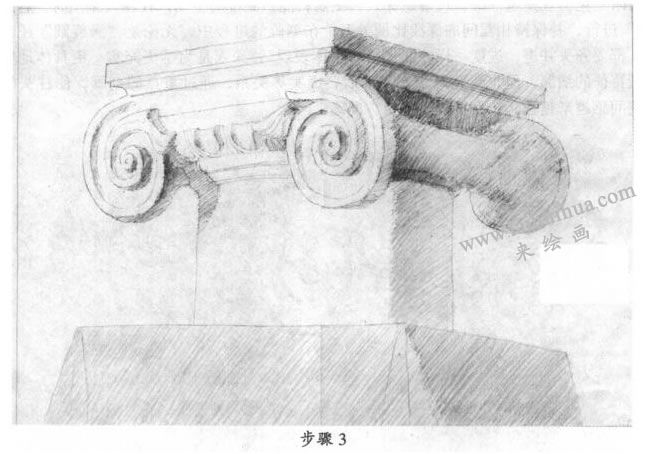 素描石膏柱頭寫生步驟03