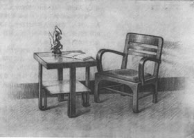 素描茶幾、沙發(fā)組合寫生步驟
