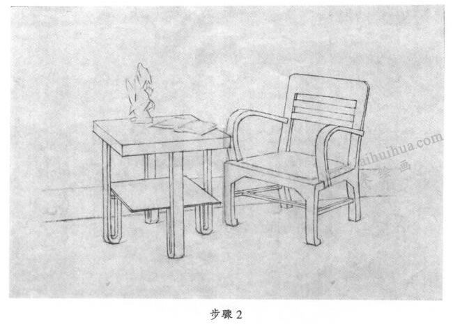 素描茶幾、沙發(fā)組合寫生步驟02