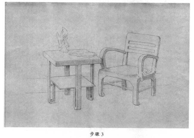 素描茶幾、沙發(fā)組合寫生步驟03