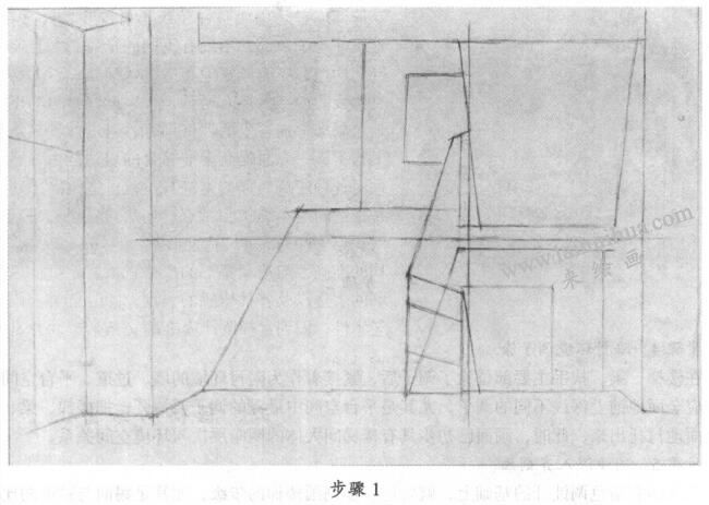 素描樓梯間寫生步驟01