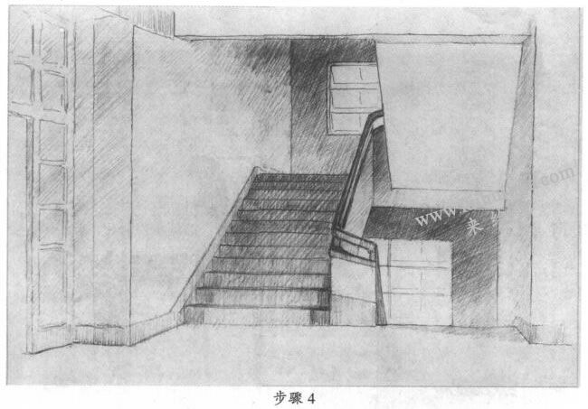 素描樓梯間寫生步驟04