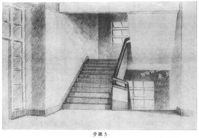 素描樓梯間寫生步驟05