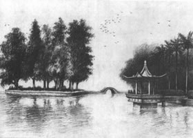 素描西湖風景寫生步驟
