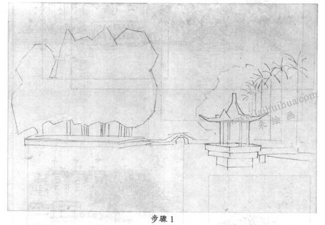 素描西湖風(fēng)景寫生步驟01
