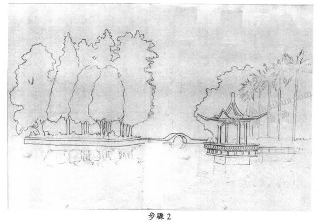 素描西湖風(fēng)景寫生步驟02