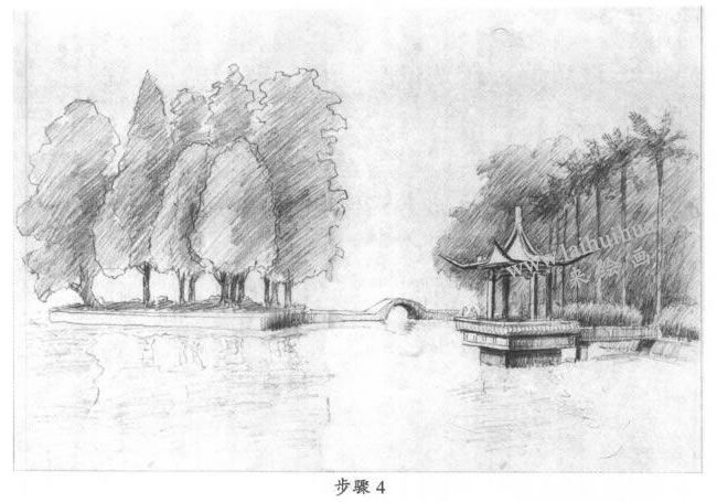 素描西湖風(fēng)景寫生步驟04