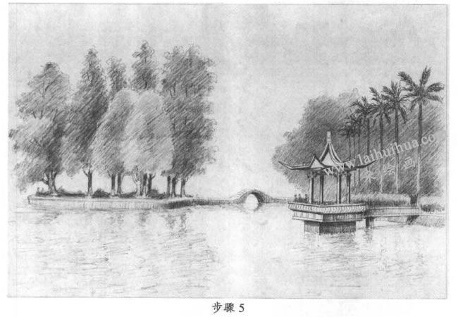 素描西湖風(fēng)景寫生步驟05