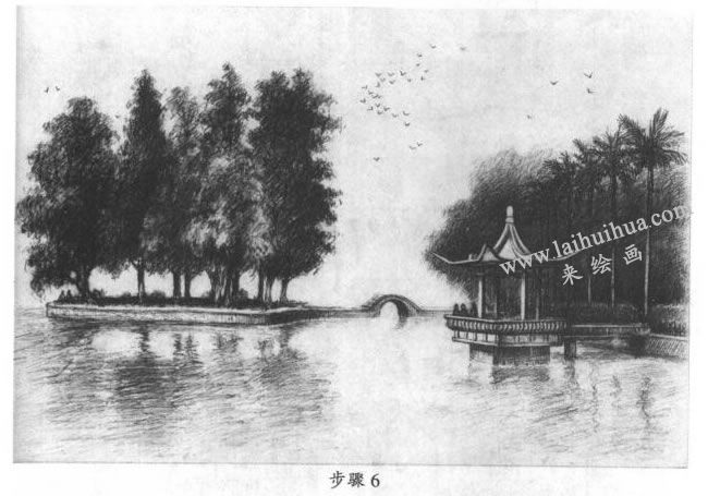 素描西湖風(fēng)景寫生步驟06