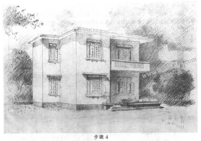 素描住宅建筑寫(xiě)生步驟04