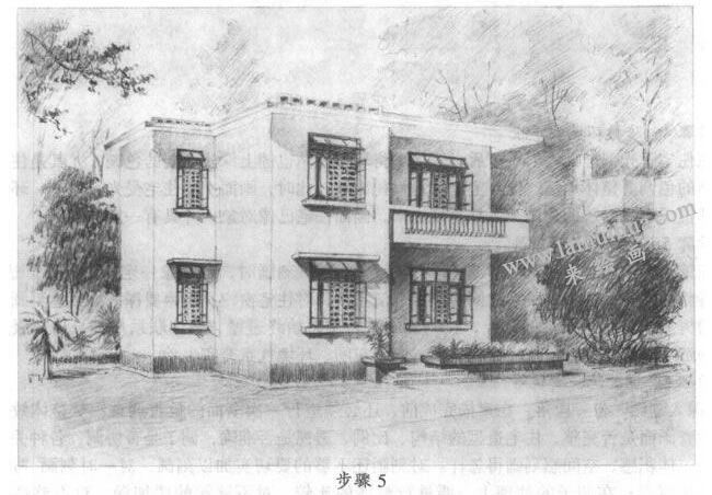 素描住宅建筑寫(xiě)生步驟05
