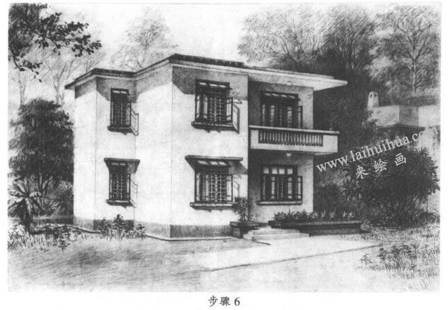 素描住宅建筑寫(xiě)生步驟06