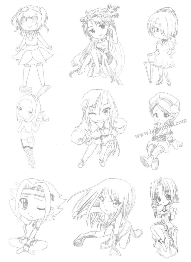 御姐型Q版美少女素描大圖04