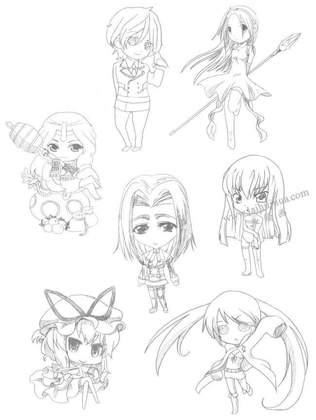 御姐型Q版美少女素描大圖06